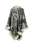 Flytonn-Winter Outfits Christmas Thanksgiving Gift New Year's Eve Outwear Long Sleeves Loose Jacquard Keep Warm Velvet Collarless Cape Shawl