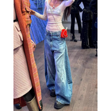 Flytonn-Y2K Blue Jeans Women Design Sense 90S Vintage High Waisted Jean Straight Trouser Streetwear Casual Loose Wide Leg Denim Pants