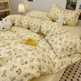 Flytonn-2025 Spring Bedding Set Ins Style Bedding Set Fashion Cream Pastoral Full Queen Size Duvet Cover No Filling Flat Sheet Pillowcase Kit Kawaii