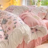 Flytonn-2025 Spring Bedding Set Princess Bedding Set with Ruffles No Filler Korean Style Girls Single Double Queen Size Duvet Cover Sheet Pillowcase Bedspread