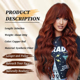 FLYTONN 2024 New Hair Style Long Dark Brown Wig with Bangs Synthetic Wavy Wigs for Women 26 Inches Curly Heat Resistant Fiber Wigs for Daily Party Use