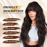 FLYTONN 2024 New Hair Style Long Dark Brown Wig with Bangs Synthetic Wavy Wigs for Women 26 Inches Curly Heat Resistant Fiber Wigs for Daily Party Use