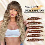 FLYTONN 2024 New Hair Style Long Dark Brown Wig with Bangs Synthetic Wavy Wigs for Women 26 Inches Curly Heat Resistant Fiber Wigs for Daily Party Use