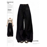 Flytonn-America High Waist Black High Streetwear American Casual Wide Leg Pants Women Jeans Plus Size Basic Baggy Retro Straight Trouser