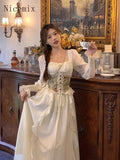 Flytonn-y2k outfits High end French Vintage Lace White Bodycon Dress Spring New Temperament Sweet Long Sleeve Waist Slimming Long Dresses for Women