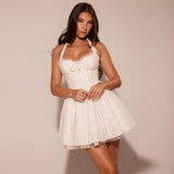 Flytonn Summer White Sexy Party Dresses 2025 New Arrivals Halter Bustier Dress Sexy Casual Birthday Fluffy Skirt Dress Elegant-nye outfits