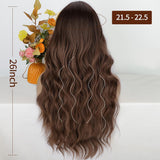 FLYTONN 2024 New Hair Style Long Dark Brown Wig with Bangs Synthetic Wavy Wigs for Women 26 Inches Curly Heat Resistant Fiber Wigs for Daily Party Use