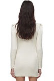 Flytonn-nye outfits Sparkly Button Long Sleeve Winter Lurex Sweater Mini Dress - White