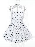 Flytonn Polka Dot Vacation Mini Dress For Women  High Waist A-line Ball Gown Dress Sleeveless Halter Neck Female Summer Fashion