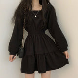 Flytonn-back to school outfits Long Puff Sleeve Elegant Mini Dress-spring outfits