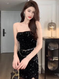 Flytonn-y2k outfits Spicy Girl Black Sequin Strapless Dress for Women Spring and Autumn New Tight  Fashion Short Wrap Hip Slimmimng Sexy Dresses