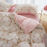 Flytonn-2025 Spring Bedding Set Ins Style Bedding Set Fashion Cream Pastoral Full Queen Size Duvet Cover No Filling Flat Sheet Pillowcase Kit Kawaii