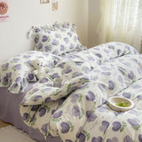 Flytonn-2025 Spring Bedding Set Cute Floral Duvet Cover Set Ins Korean Style with Flat Sheet Pillowcase No filler Washed Cotton Queen Double Home Bed Linens