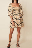 Flytonn-nye outfits Dotted Puff Sleeve Square Neck Summer Mini Dress - Coffee