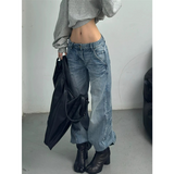 Flytonn-Women's Retro Casual Wide Leg Baggy Denim Trouser Harajuku Pocket High Waist Loose Jeans 2024 Autumn Y2K 2000s Pants