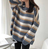 Flytonn-back to school outfits Loose Long Knitted Striped Sweater-spring outfits