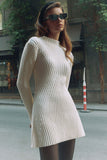 Flytonn-nye outfits French Style Mock Neck Long Sleeve Chunky Rib Knit Winter Sweater Mini Dress - White-back to school outfits Christmas  Outfits Thanksgiving Gift New Year's Eve