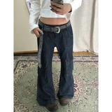 Flytonn-Y2K Wide Leg Blue High Street Washed Denim Trouser American Vintage High Waist Jeans Women's Casual 2000s Straight Emo Pants