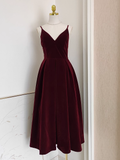 Flytonn-Valentines Gift party dress Simple A line Sleeveless Burgundy Velvet Party Dress Holiday Birthday Dresses For Women Fly350