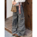 Flytonn-Women's Grey Y2k Cargo Jeans Baggy Harajuku 90s Aesthetic Denim Trousers Vintage Jean Pants Japanese 2000s Style Trashy Clothes