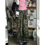 Flytonn-American Grunge Street Retro High Waist Jean Camouflage Pockets Hip-hop Baggy Pants Women's Emo Casual Y2K Washed Denim Trouser