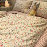 Flytonn-2025 Spring Bedding Set Ins Pink Flowers Bedding Set Fashion Flat Sheet Duvet Cover No Filling Pillowcase Twin Full Queen Nordic Boy Girl Bed Linen