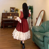 Flytonn-y2k outfits Heavy Industry Embroidery Splicing Contrasting Color Princess Dress Female Doll Collar College Style Sweet Long Dress for Women