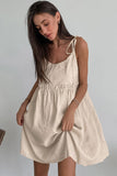 Flytonn-nye outfits Cute Tiered Ruffle Empire Waist Linen Mini Summer Sundress - Khaki