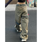 Flytonn-Blue Jeans Women American Y2K Vintage High Waisted Jean Straight Streetwear Casual Loose Wide Leg Denim Pants Ripped Trouser