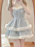 Flytonn- Fur-Trimmed Tiered Dress & Coat Set