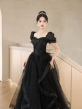 Flytonn-y2k outfits New Graduation High School Dress French High end Black Long Evening Dresses for Women Bubble Sleeve Bridesmaid Wedding Dress