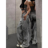 Flytonn-Female High Street Retro High Waist Trashy Jeans Y2K Baggy American 2000s Denim Trouser Women's Washed Vintage Casual Pants