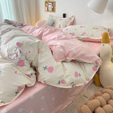 Flytonn-2025 Spring Bedding Set Pink Floral Bedding Set with Duvet Cover No Filler Pillowcase Flat Sheet Ins Nordic Style Kid Adult Single Double Size BedSpread