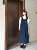 Flytonn-y2k outfits Autumn/Winter Fashion Academy Style Sweet Navy Blue Woolen Vest Dress for Women+White Lace Shirt Two-piece Set Women Outfits