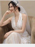 Flytonn-y2k outfits French Lace Luxury Wedding Dress Bridal High End Outdoor Yarn Morning Robe V-neck Halter Neck Engagement Long Dress for Women