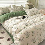 Flytonn-2025 Spring Bedding Set Christmas Bedding Set Flat Sheet Duvet Cover Pillowcase Combination Green Tree Flower Home Textile Bed Linen Fashion