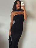 Flytonn Backless Strapless Dress Female Elegant Slim Halter Long Dress High Waist Birthday Party Dress Women's Summer 2025 New