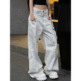 Flytonn-High Waist Women Tie Dyeing Jeans Hip-hop Style Vintage Streetwear Y2K Wide Leg Jean Plus Size Female Trouser Baggy Denim Pants