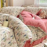 Flytonn-2025 Spring Bedding Set Ins Duvet Cover Set No filler Floral Style with Flat Sheet Pillowcase Twin Queen Double Girls Boys Home Deco New Bed Linen