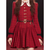 Flytonn-y2k outfits Autumn/Winter Women Red Dress High end Christmas French Hepburn Style Doll Neck Waist Slimming A-line Short Dress for Women