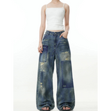 Flytonn-2024 Blue High Waist Women Jeans Feeling Vintage Straight Casual Baggy Streetwear Y2K Wide Leg Jeans Female Trouser Denim Pants