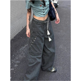 Flytonn-Grey Womens Jeans High Waist Vintage Straight Autumn Y2K Classic Denim Pants Streetwear American Wide Leg Baggy Denim Trouser