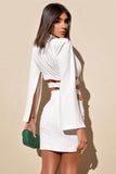 Flytonn-nye outfits Puff Sleeve Cutout Wrap Front Blazer Mini Two Piece Dress - White