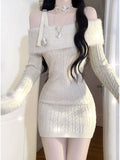 Flytonn-y2k outfits Autumn/Winter Off Shoulder Sweet and Spicy Girl Gentle Knitted Dresses for Women Long Sleeve Wrap Hip Tight Short Sexy Dress