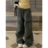 Flytonn-Women's Baggy Green Jeans Vintage Y2k Oversize Denim Trousers Harajuku High Waist Wide Cowboy Pants Trashy 2000s Clothes 2024