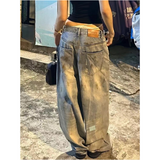 Flytonn-High Waist Ripped Women's Blue Jeans Hip-hop Style Fashion Vintage Streetwear Y2K Wide Leg Jean 2000s Trouser Baggy Denim Pants