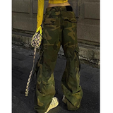 Flytonn-2024 Autumn Women's Casual Retro Camouflage Jeans Vintage Aesthetic Loose Wide Leg Washed Pants Y2K Punk Baggy Denim Trouser