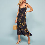 Flytonn-BACK TO SCHOOL OUTFIT Summer Dresses For Women 2025 Elegant Ruffle Hem Floral Chiffon Midi Dress Frill Edge Sweetheart Neck Strap Tie Sexy Slip Dress