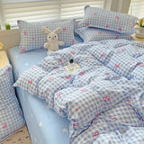 Flytonn-2025 Spring Bedding Set Classic Plaid Bedding Set 2025 Blue Pink Twin Queen Duvet Cover Flat Sheet Pillowcase No Filler Girl Boys Hotel Home Bed Linens