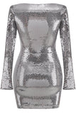 Flytonn-nye outfits Sparkly Tie Neck Split Sleeve Bodycon Sequin Party Mini Dress - Black Gray